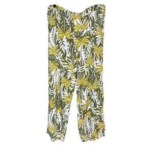 Old Navy Plus sz 2X High Rise Playa Wide Leg Pant Olive Green Floral Print